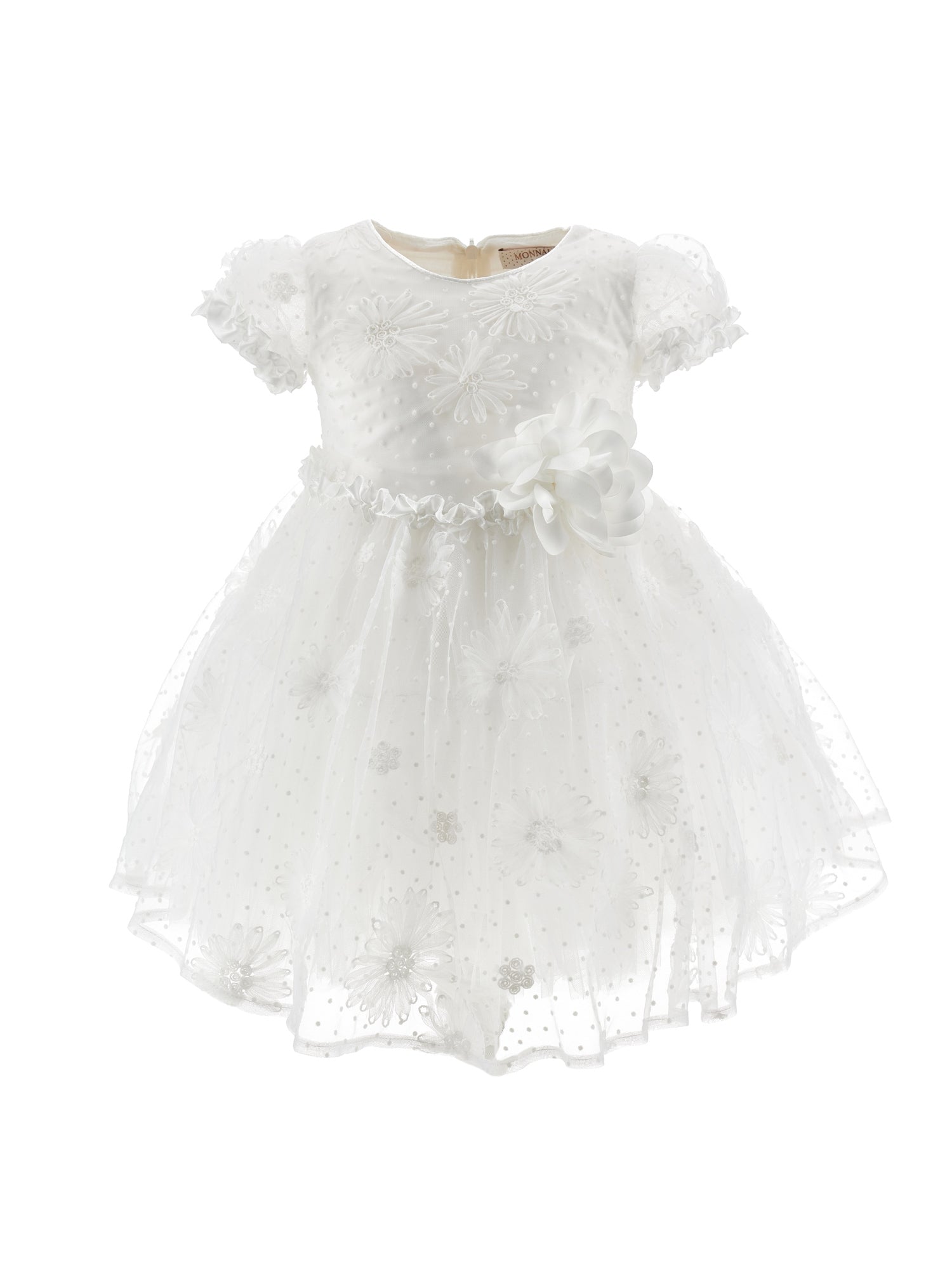 Girls | Floral Embroidery Tulle Dress | Cream