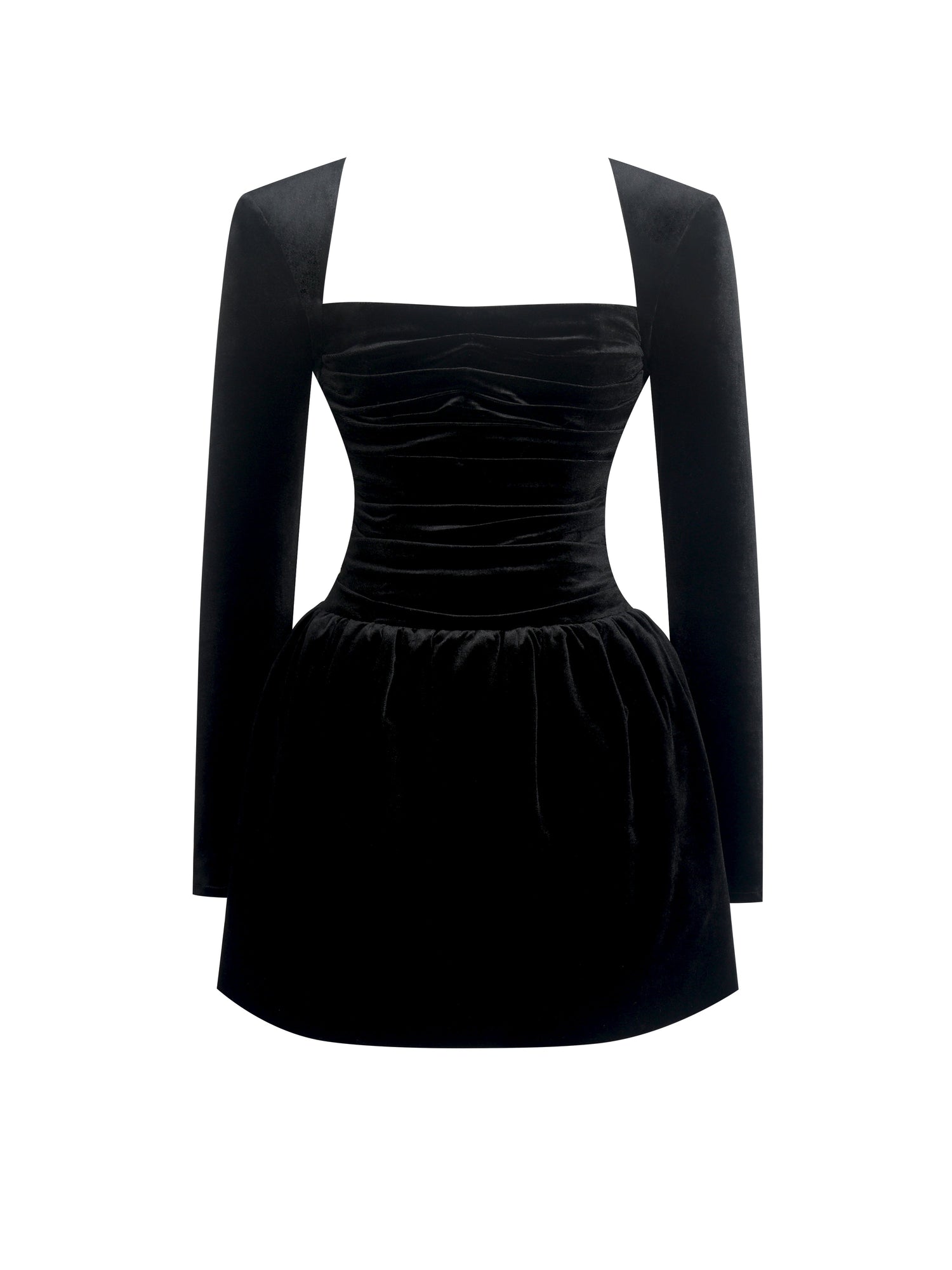 Catrina Velvet Square Neck Bow-Tie Mini Dress | Black