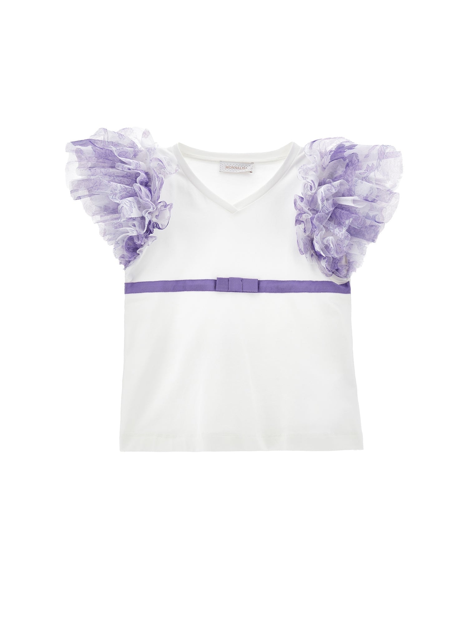 Girls | T-Shirt With Tulle Sleeves | Cream/Wisteria