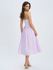 Jaclyn Lace Trim Cutout Seersucker Midi Dress | Lavender