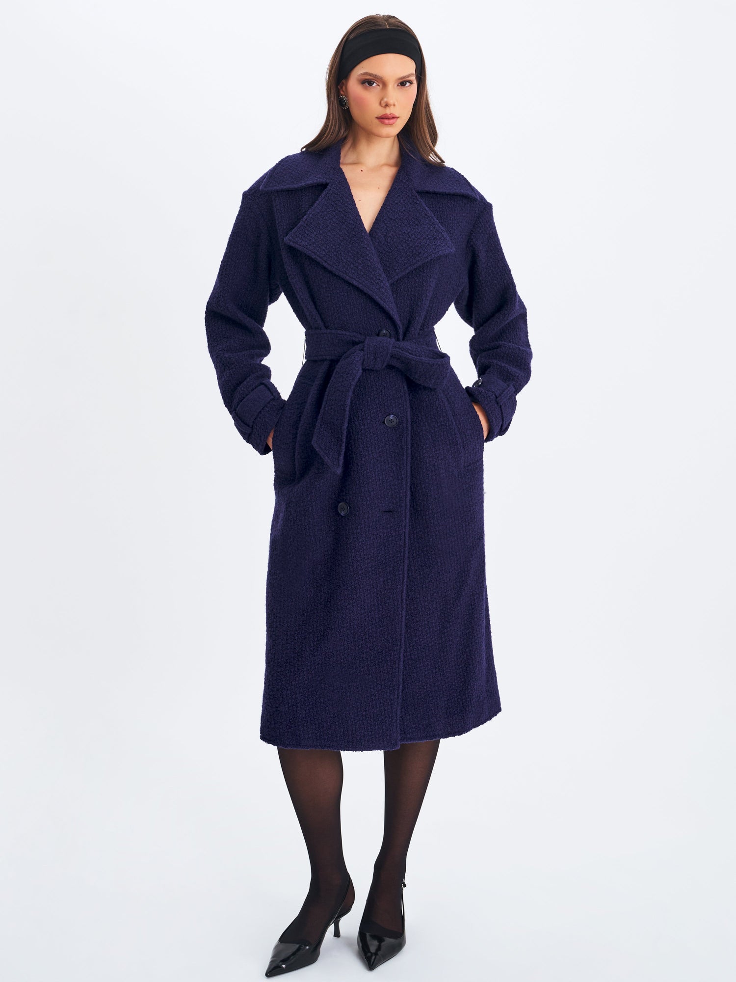 Jaelyn Wool Blend Double-Breasted Belted Coat | Midnight Blue