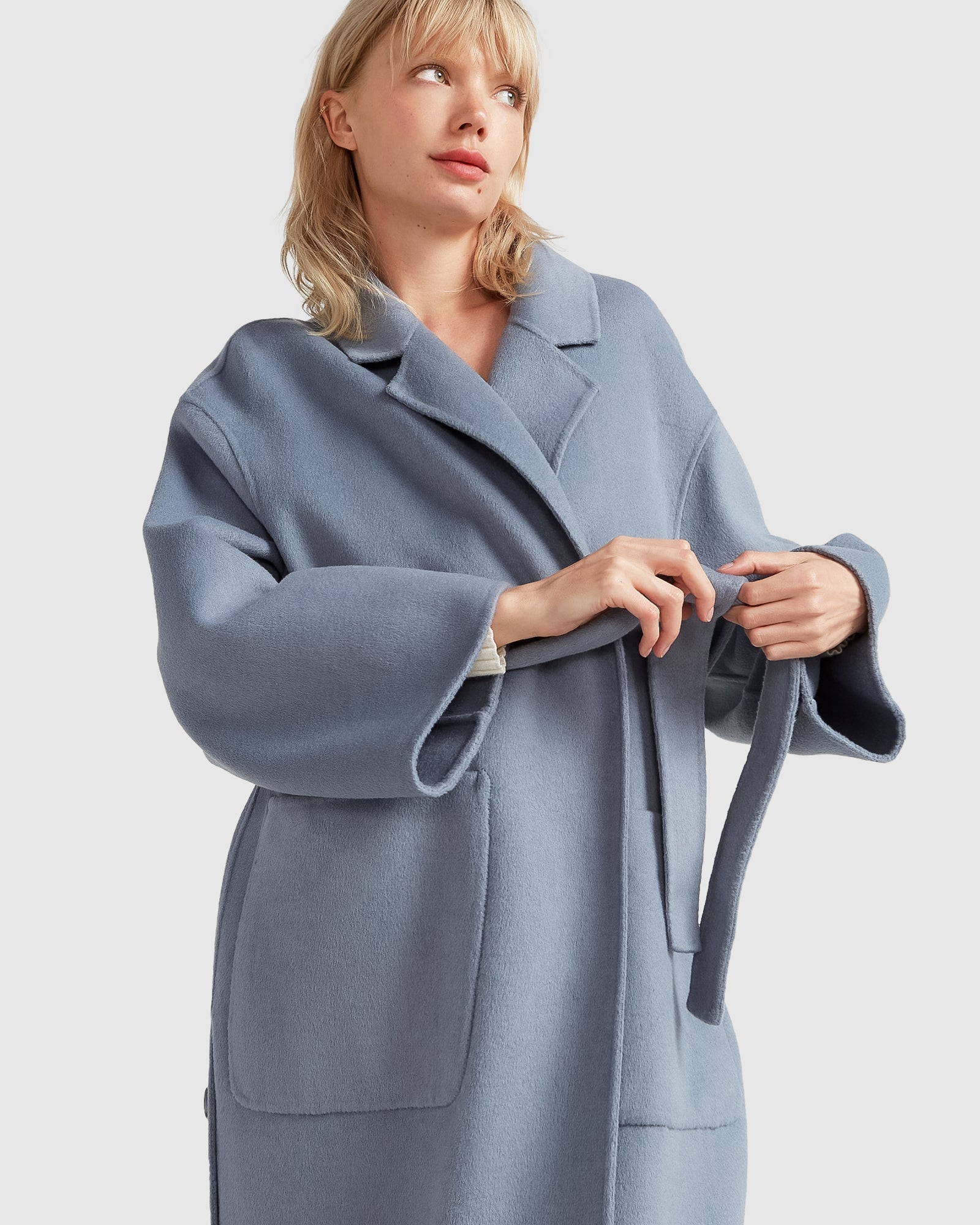 Wide Awake Split Hem Overcoat | Women | Denim Blue