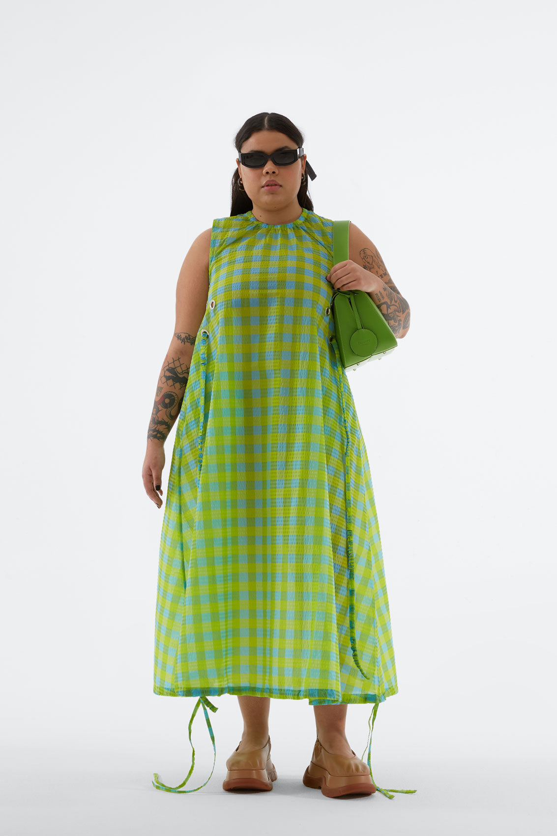 Check Elastic Dress | Women | Green