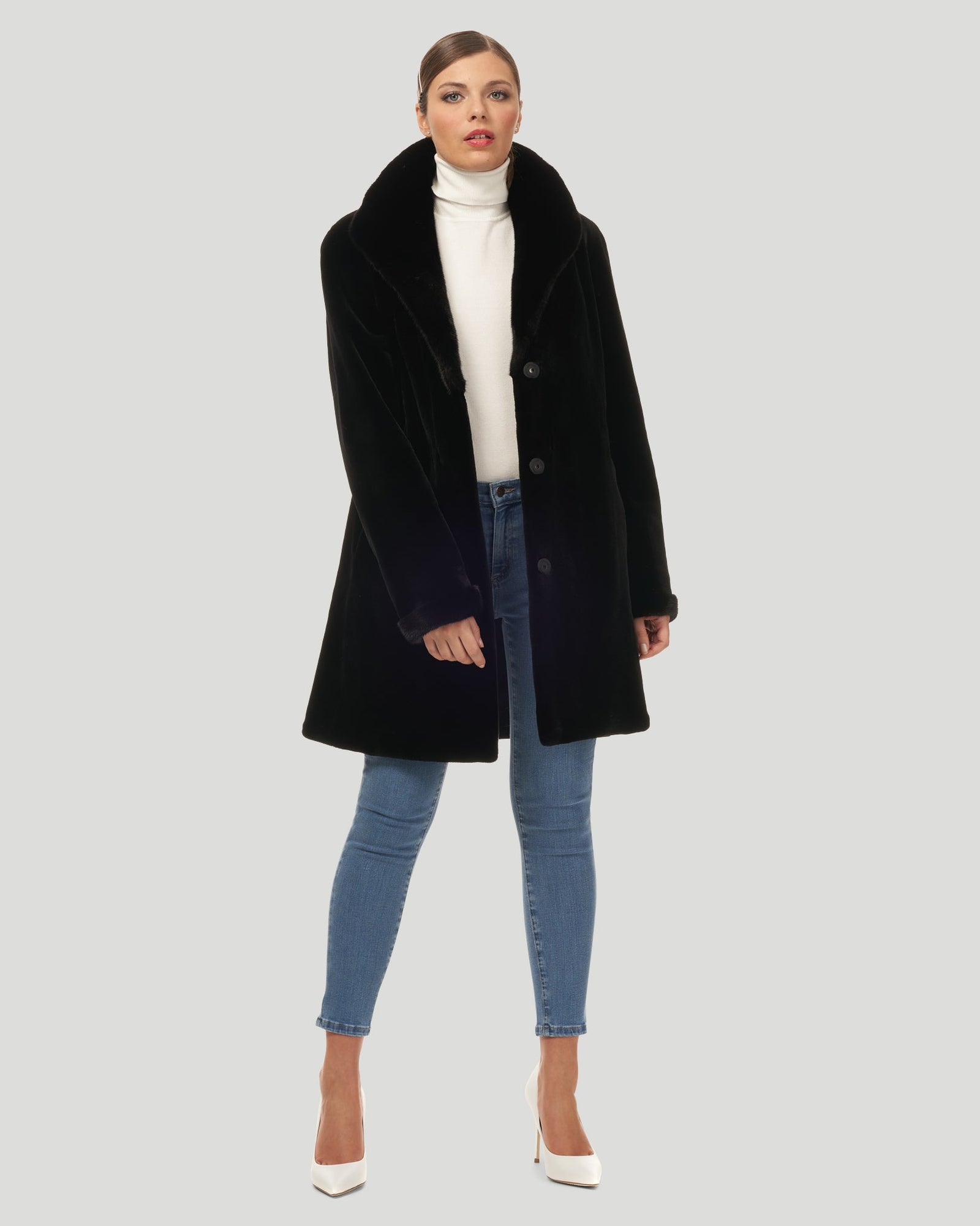 Sheared Mink Revesible Short Coat | Women | Black