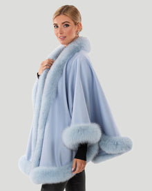 Cashmere Capelet With Fox Trim | Women | Light Blue