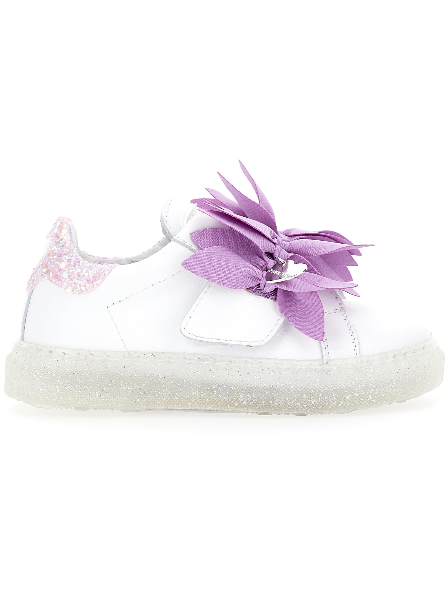 Girls | Leather Sneakers With Petals | Cream/Wisteria