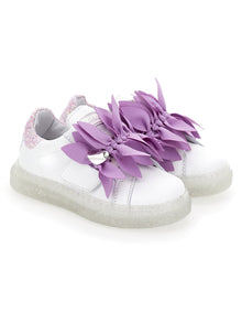 Girls | Leather Sneakers With Petals | Cream/Wisteria