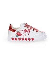 Girls | Strawberry Print Sneakers | White/Red