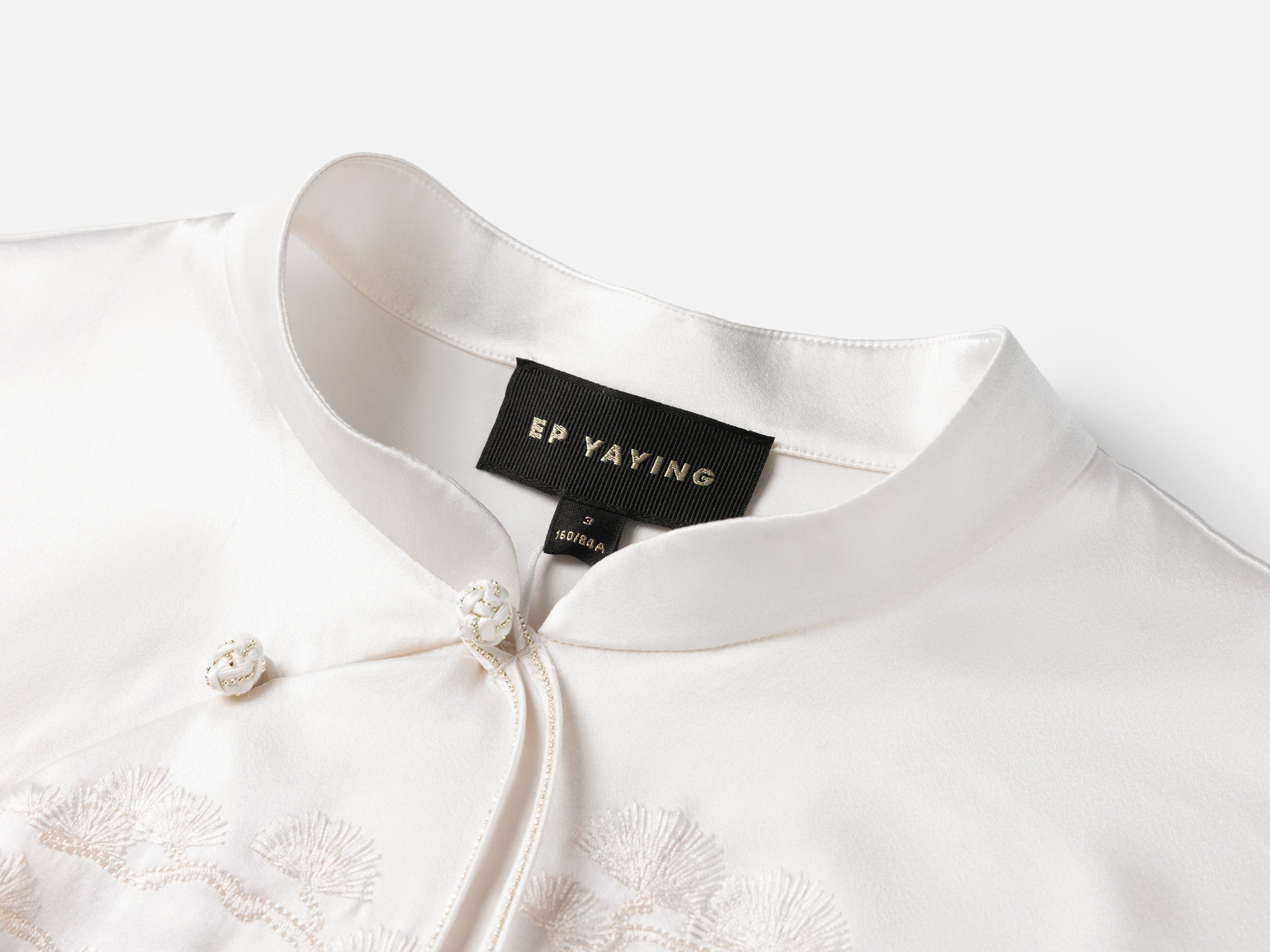 Neo-Chinese Silk Embroidered Stand Collar Shirt | White