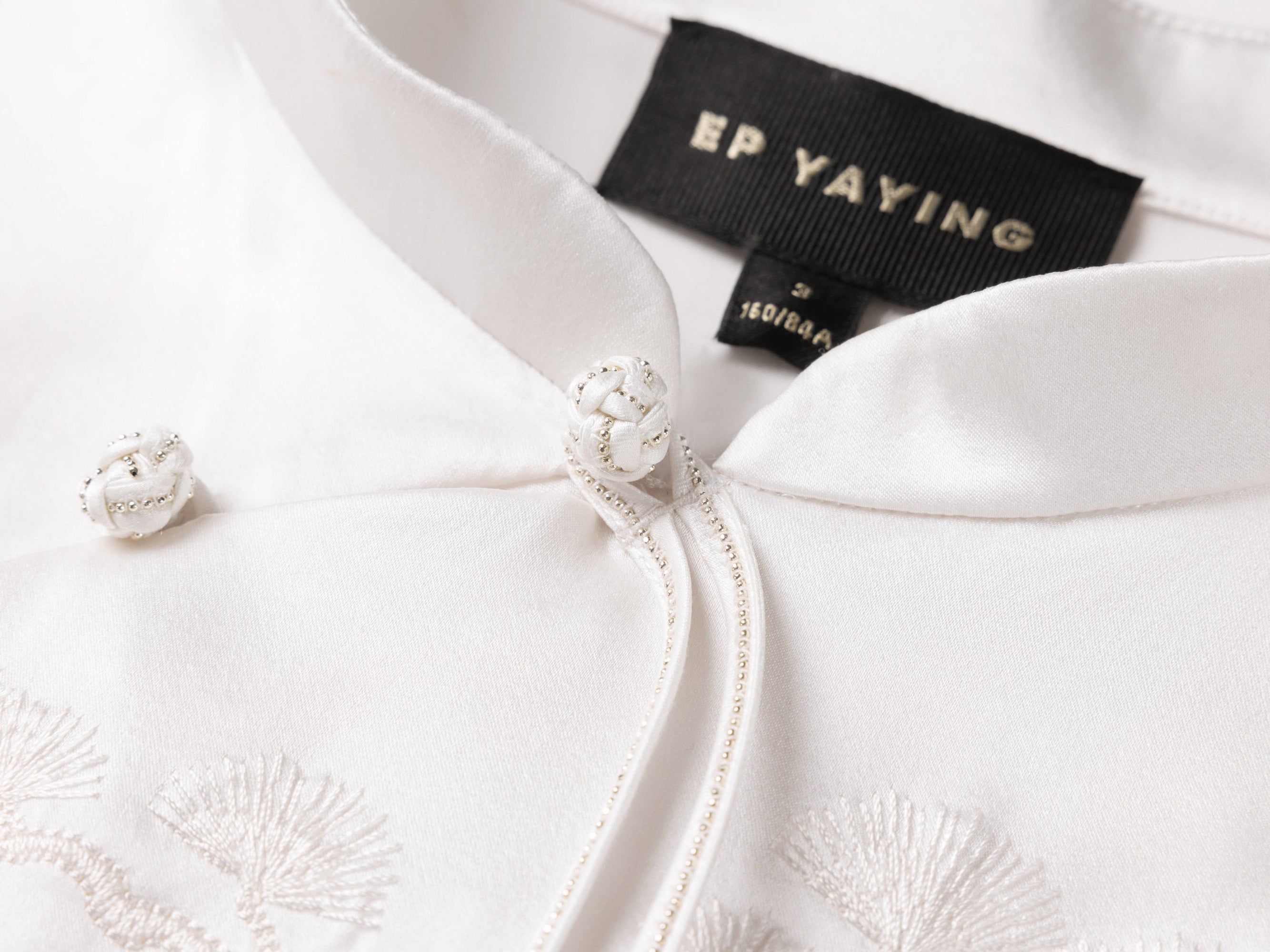 Neo-Chinese Silk Embroidered Stand Collar Shirt | White