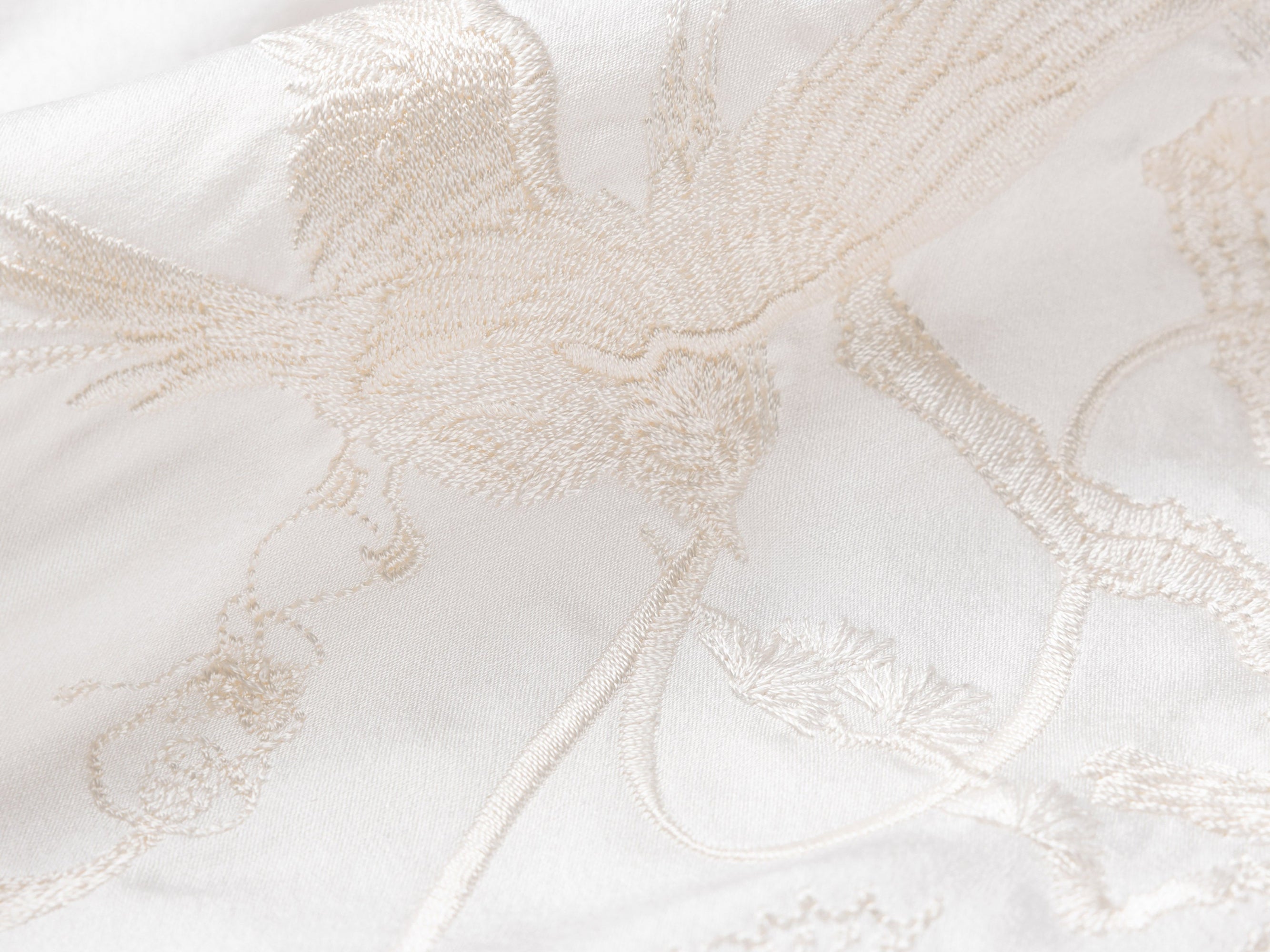 Neo-Chinese Silk Embroidered Stand Collar Shirt | White