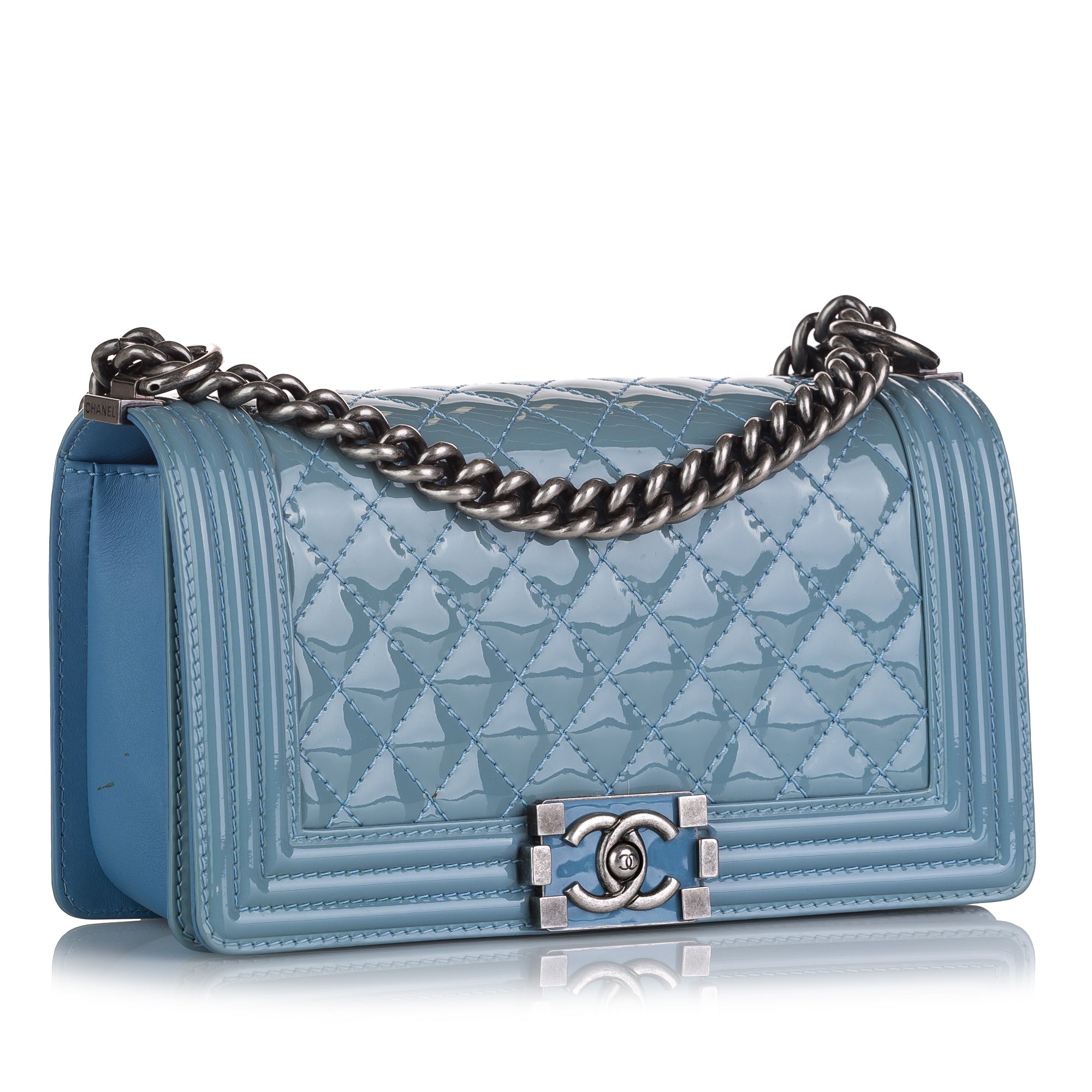 Chanel Pre-Owned Medium Patent Boy Bag | Women | Blue