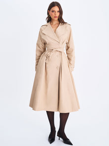 Ulila Double-Breasted Pleated Cotton-Blend Trench Coat | Beige