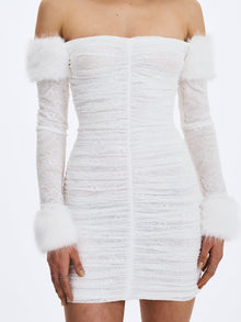 Lani Lace Off-Shoulder Ruched Mini Dress | White