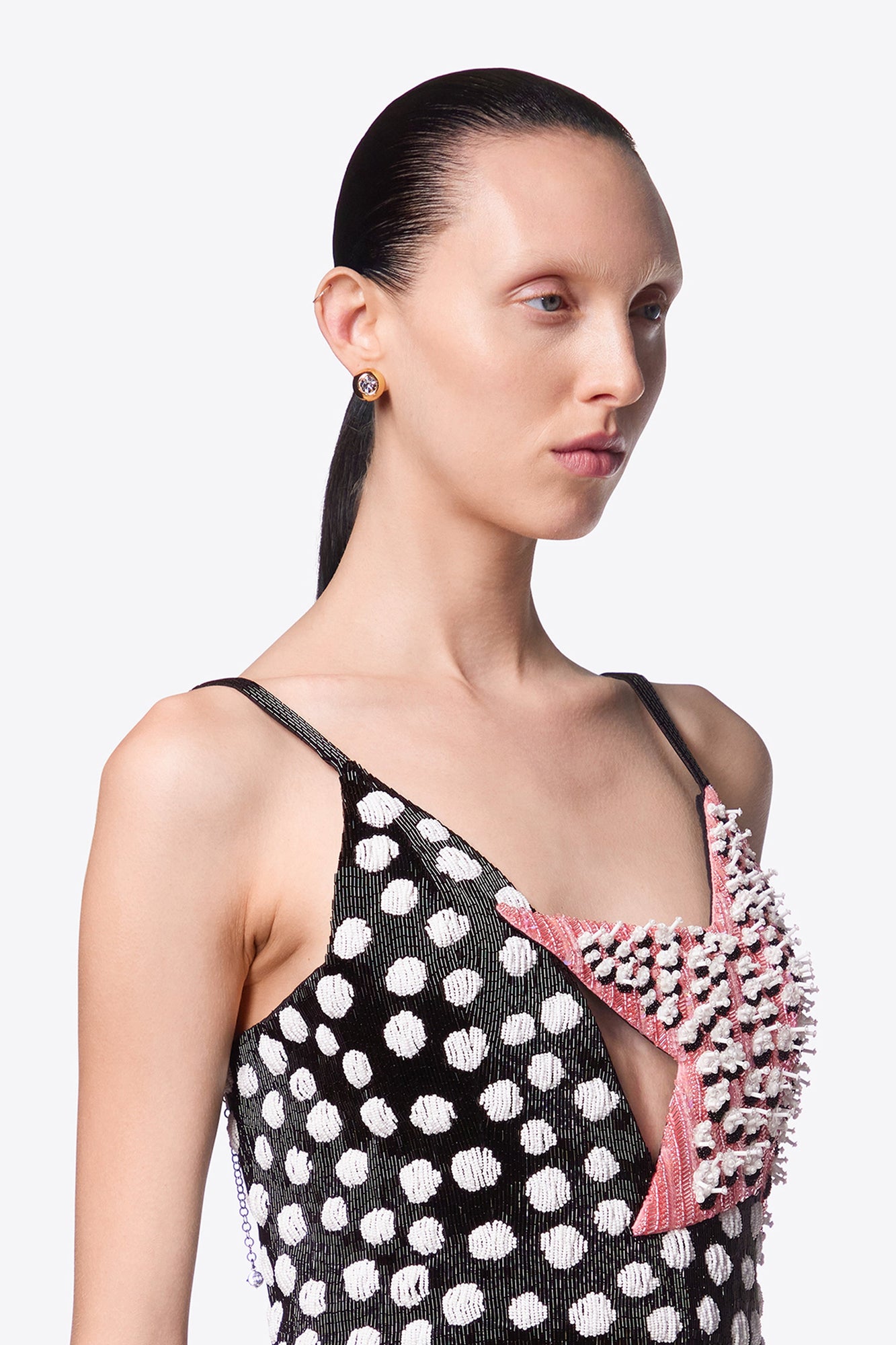 Clear Crystal Glass | Dome Stud Earrings | Gold