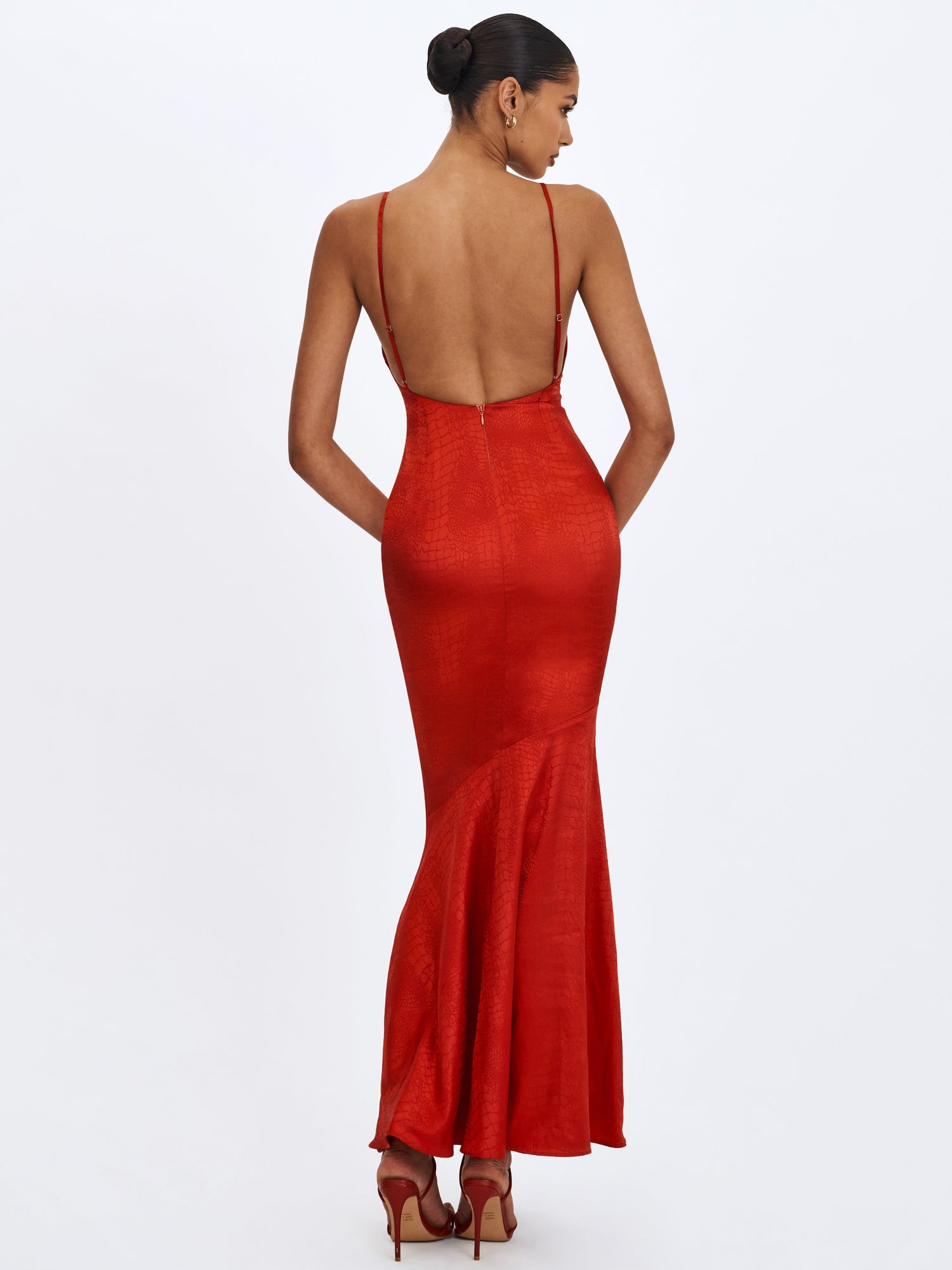 Kelsey Croc-Embossed Flared Hem Maxi Dress with Scarf | Scarlet