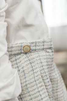 Iris Blouse and Tweed Shorts Set | White/ Blue