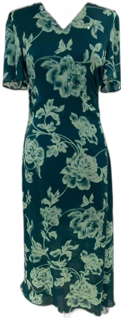Silk Floral Midi Dress | Green