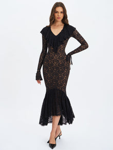 Parisa Lace Ruffled Mermaid Maxi Dress | Black