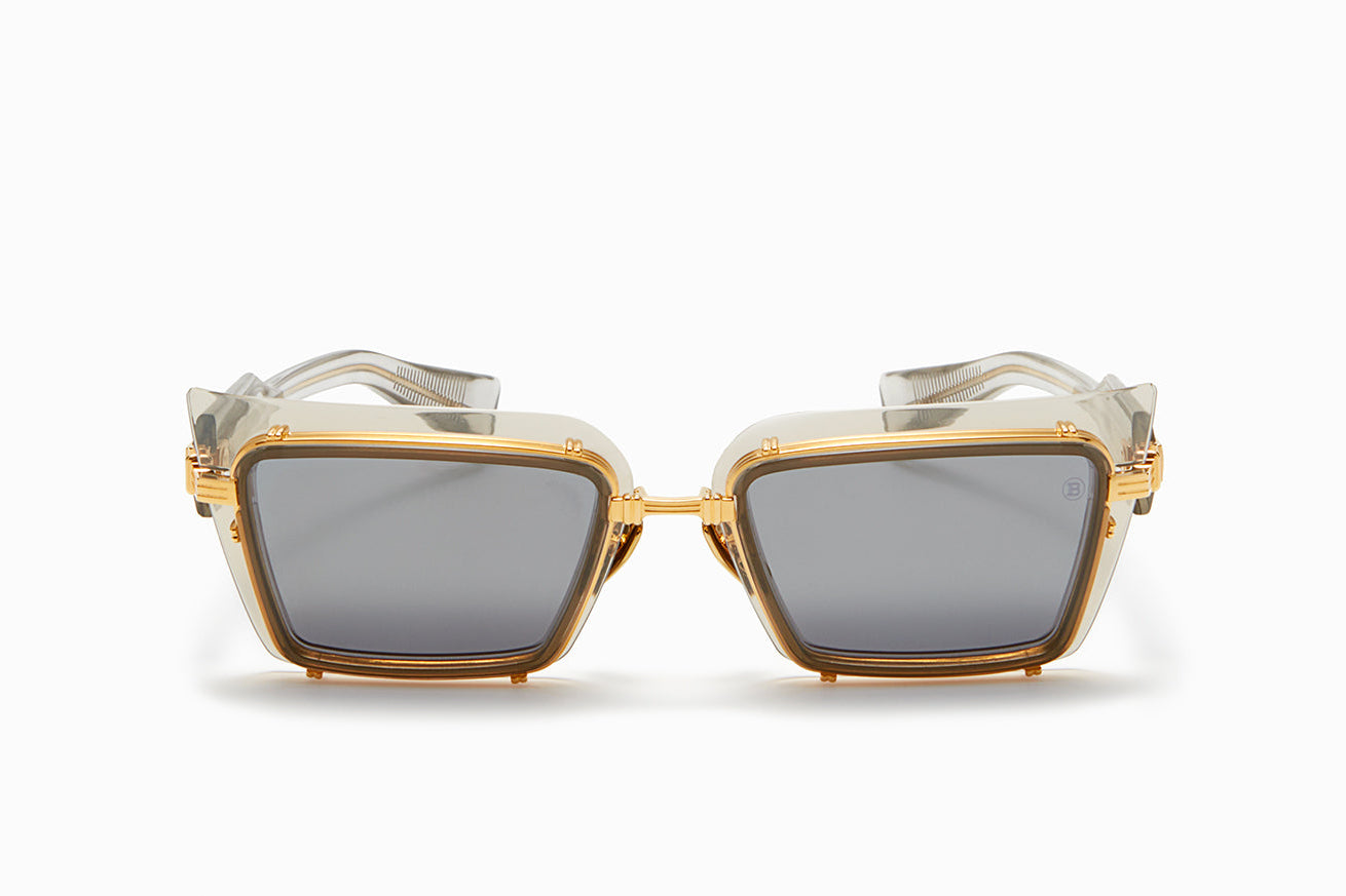 Womens | Admirable Sunglass | Grey Crystal w/ Gold Flakes - Gold | Dark Grey w/ White Gold Mirror