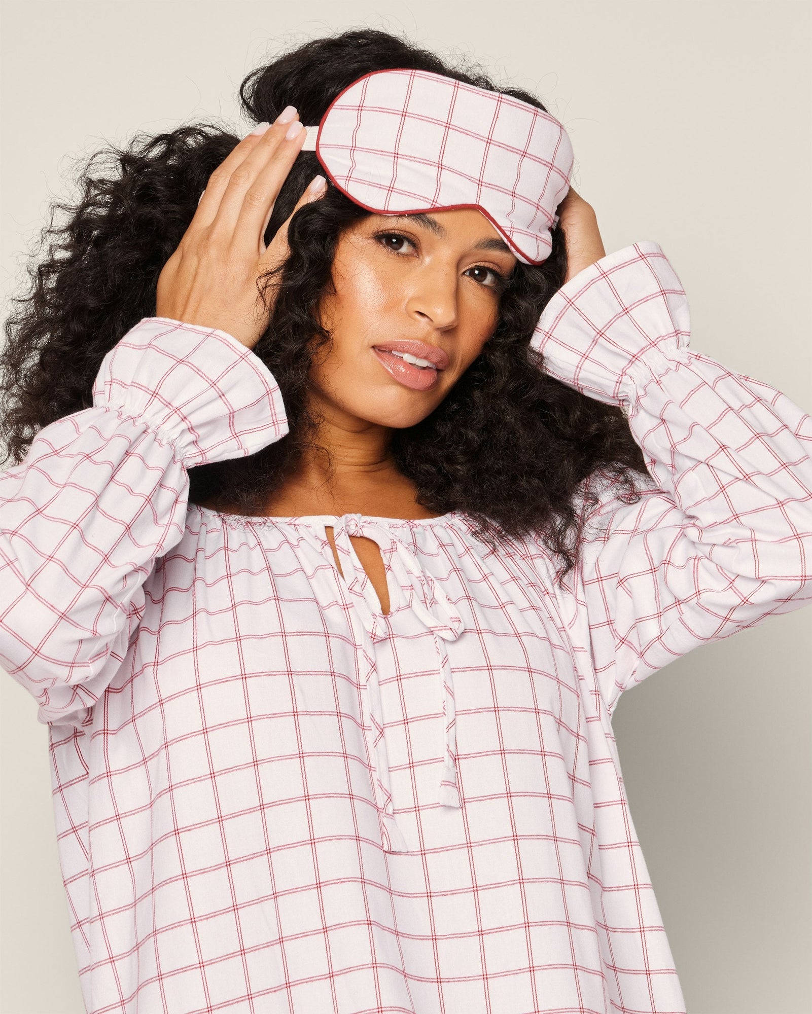Adult's Twill  Sleep Mask in Garnet Tattersall in Garnet Tattersall#Color_Garnet Tattersall