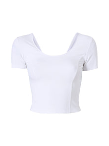 Bandier | Rib Crop Short Sleeve Top | White Rib