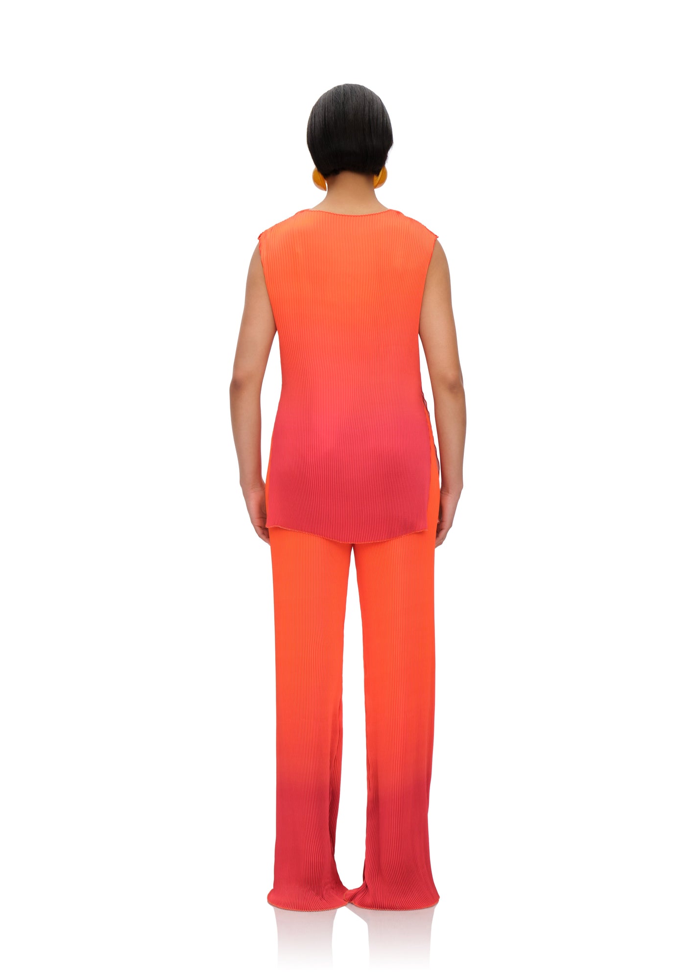 Atti Pleated Top | Red-Orange Ombre Effect