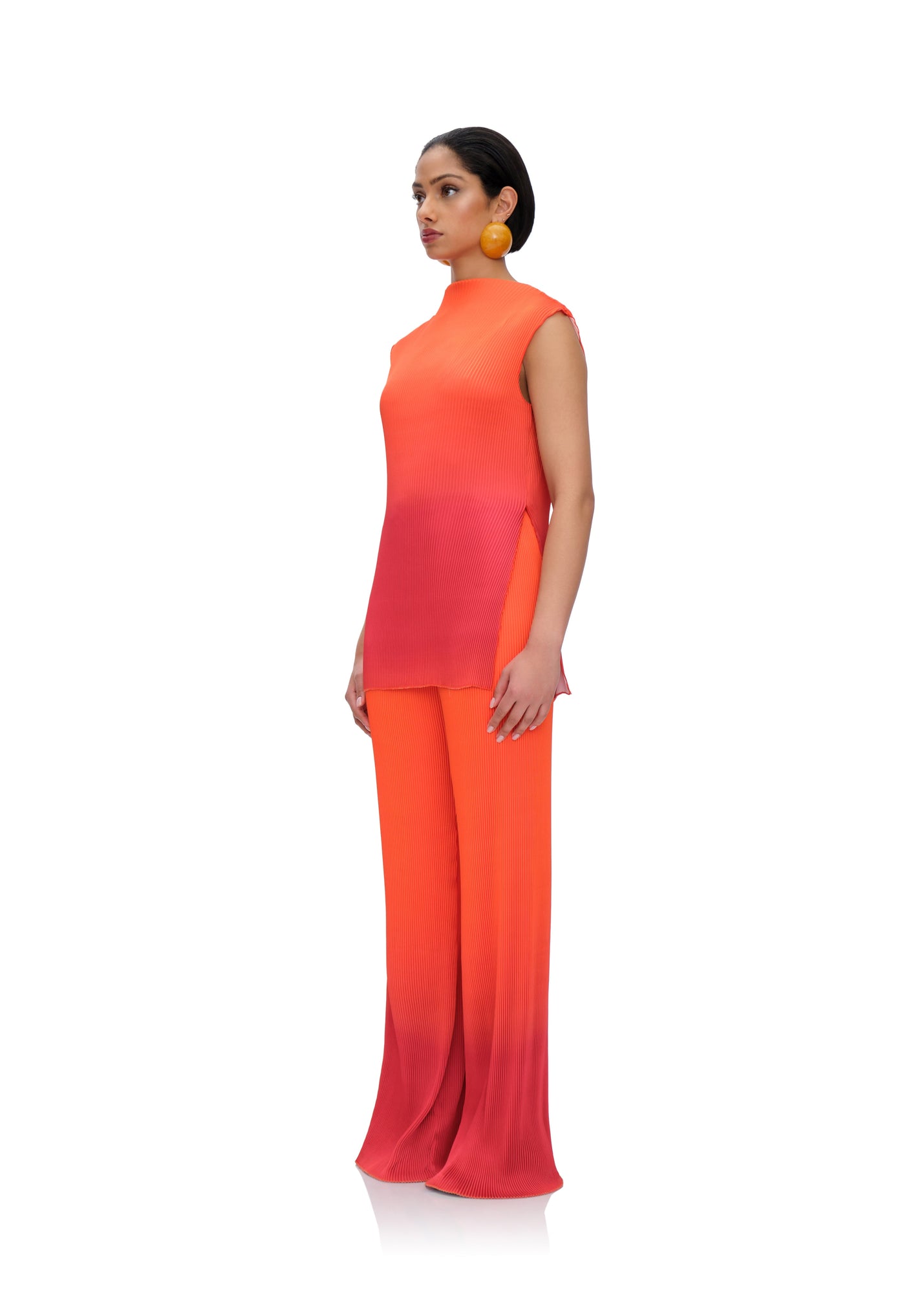 Atti Pleated Top | Red-Orange Ombre Effect