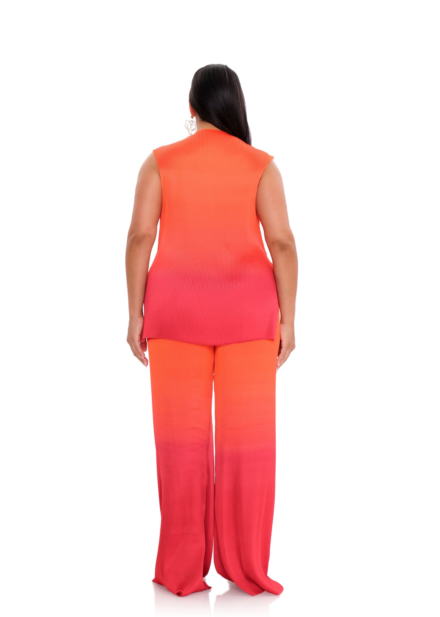 Atti Pleated Top | Red-Orange Ombre Effect