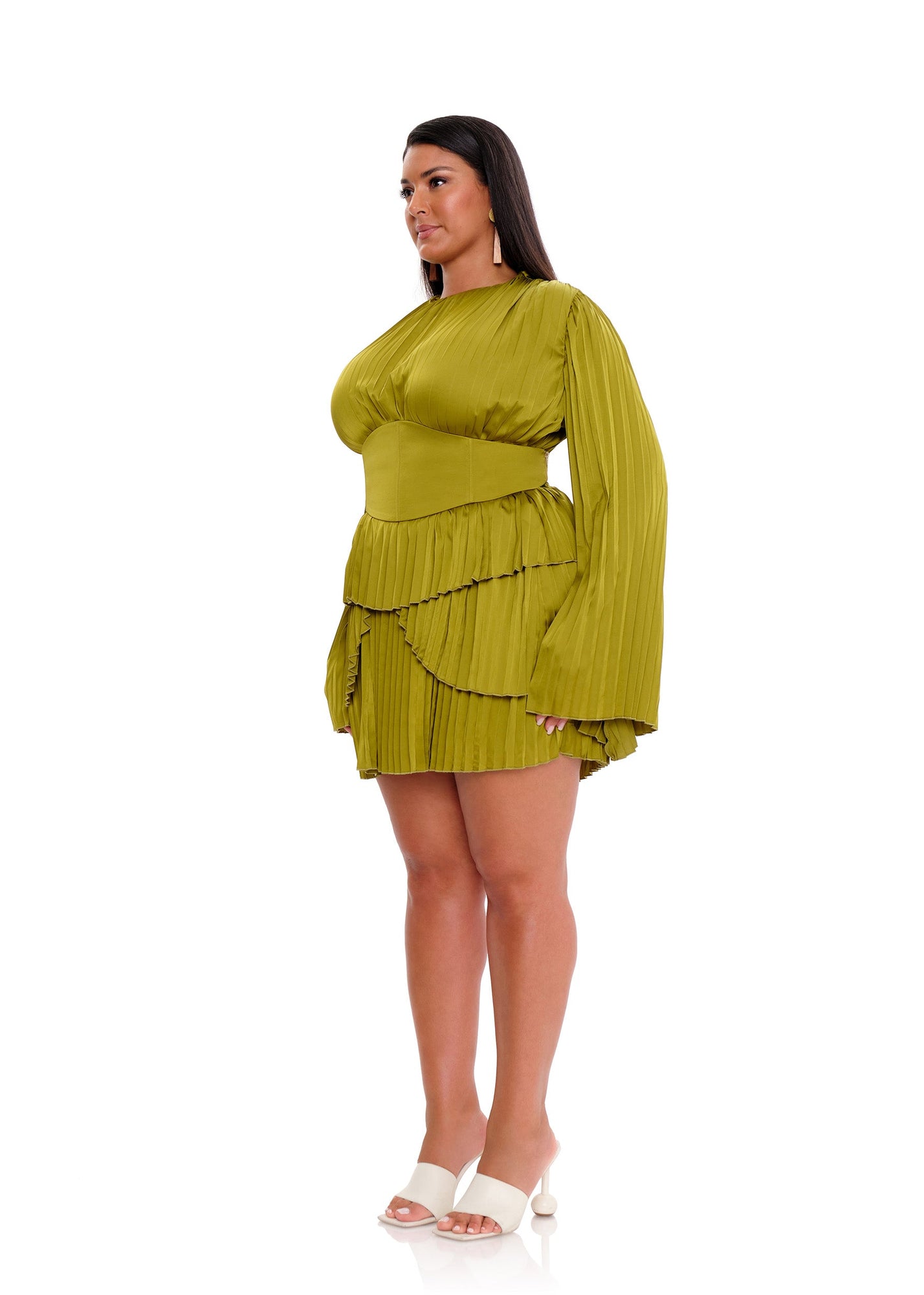 Lenti Pleated Mini Dress | Lime