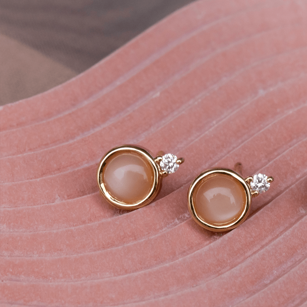 Women | Peach Moonstone Andromeda Studs | 14k Rose Gold