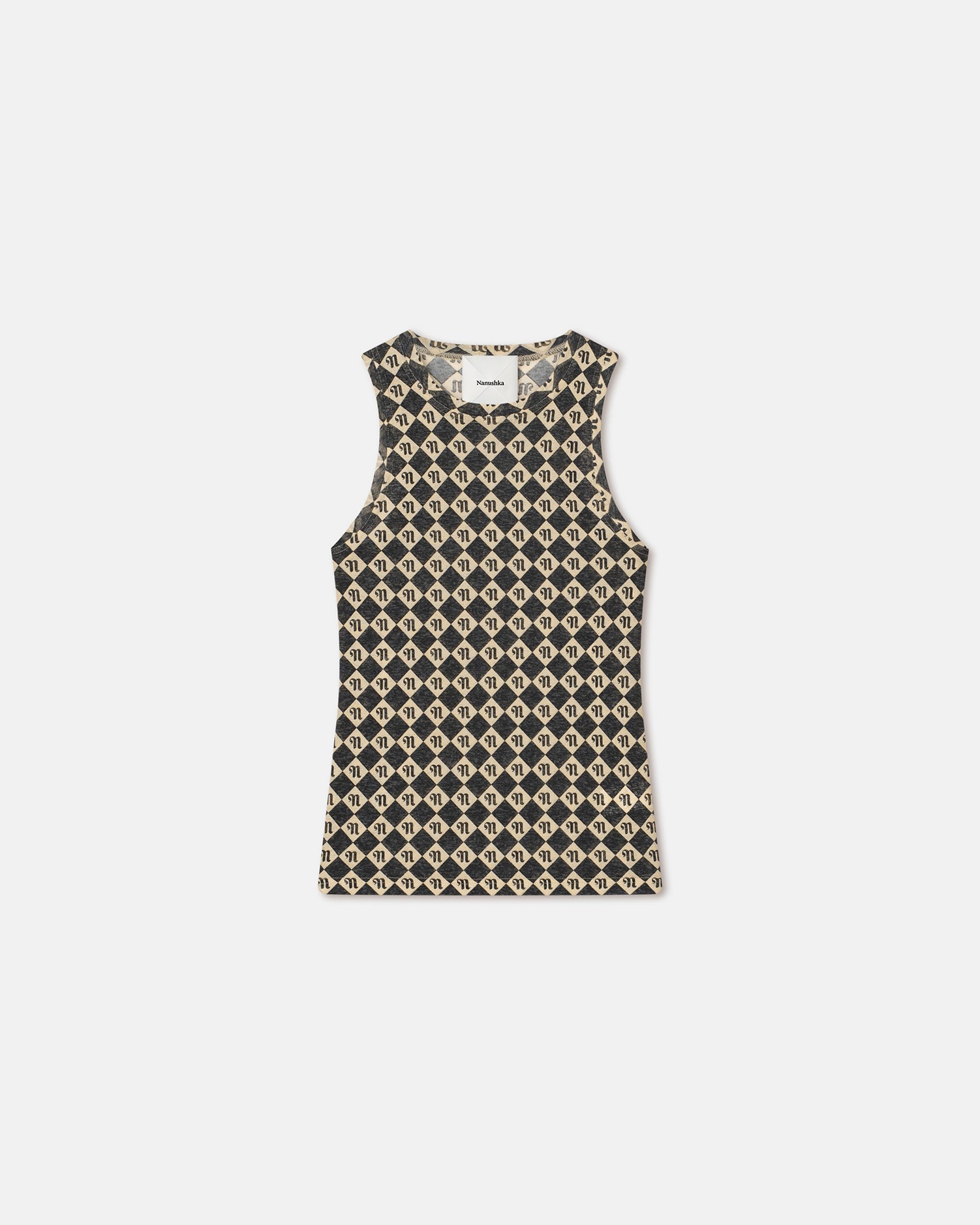 Womens | Anneke Printed Mesh-Jersey Tank Top | Black Diamond Check