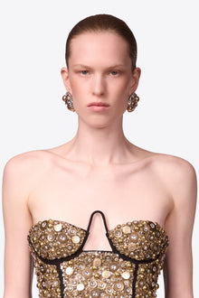 Clear Crystal Glass | Button Cluster Earrings | Antique Gold