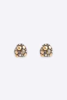 Clear Crystal Glass | Button Cluster Earrings | Antique Gold