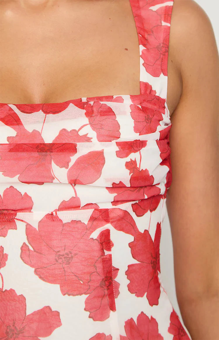 Ava Anemone Floral Print Mini Dress | Red