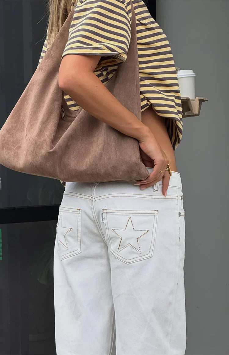 Clara Star Denim Low Rise Jeans | White