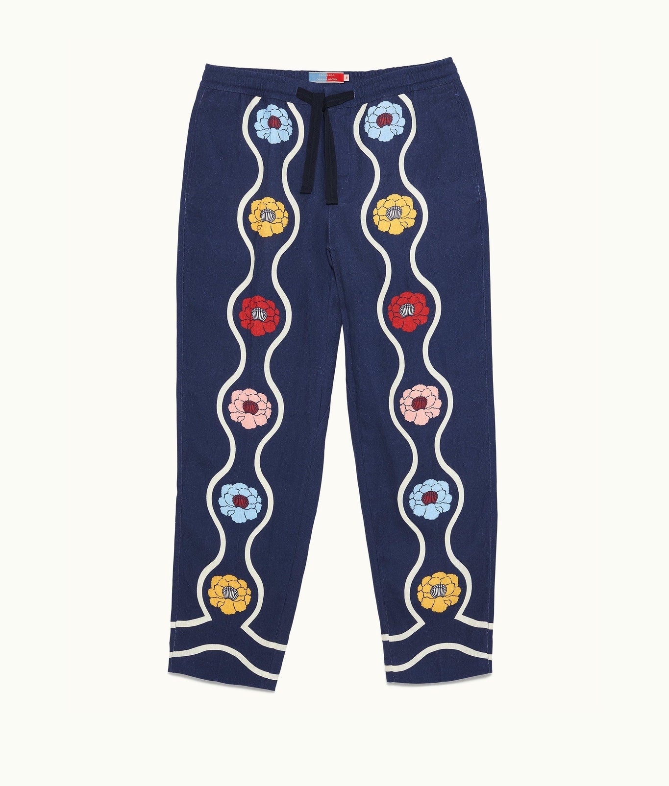 Alex Whitsun Print Linen Relaxed Fit Trousers | Midnight Navy