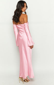 Alita Off The Shoulder Long Sleeve Maxi Formal Dress | Baby Pink