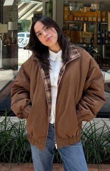 All I Wanted Puffer Jacket | Brown Plaid