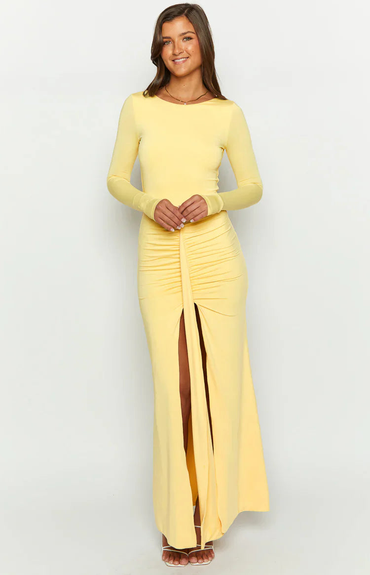 Amber Glow Long Sleeve Maxi Dress | Yellow