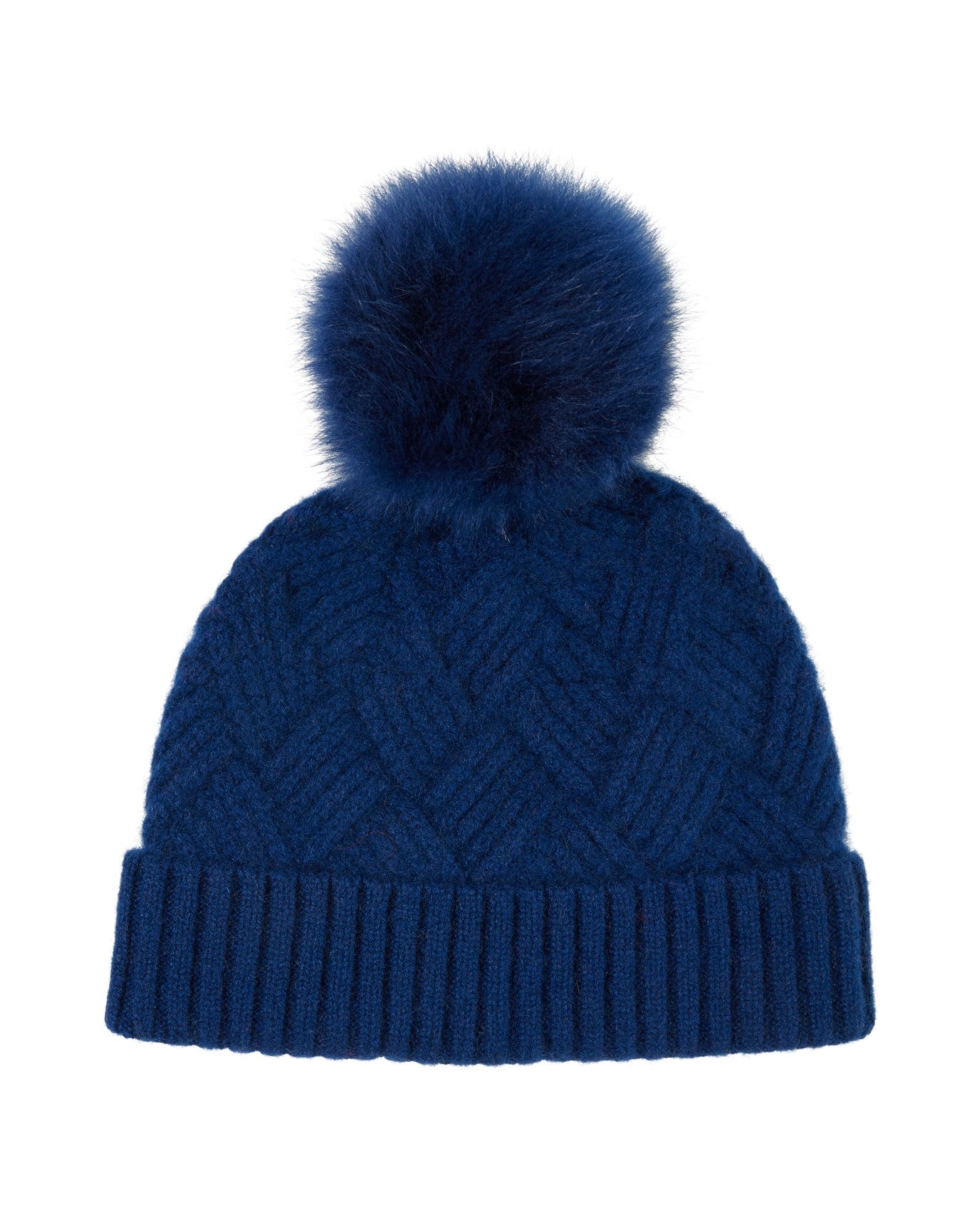 Amicale Cashmere | Women | Knit Cashmere Hat With Basketweave Design | Navy