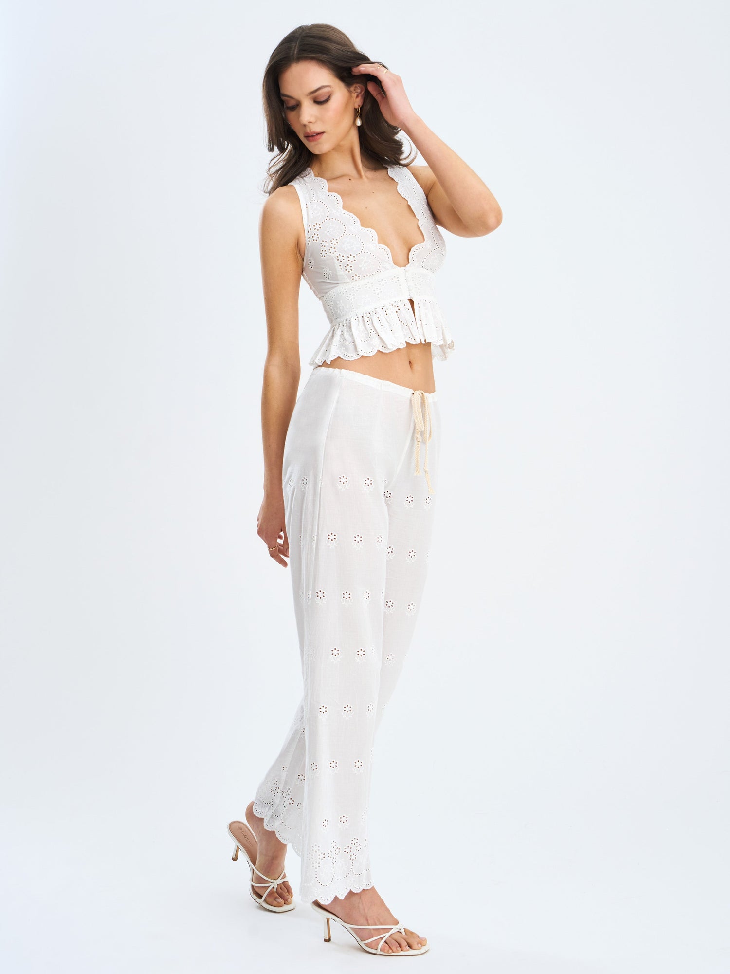 Raina Cotton Eyelet Straight Pants | White