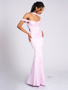 Ivona Halter Neck Double Duchess Satin Gown | Mauve