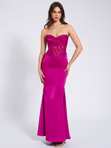 Everleigh Lace Satin Corset Maxi Dress | Fuchsia