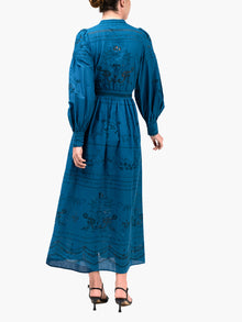 Embroidered Cotton Voile Tiered Maxi Dress | Teal