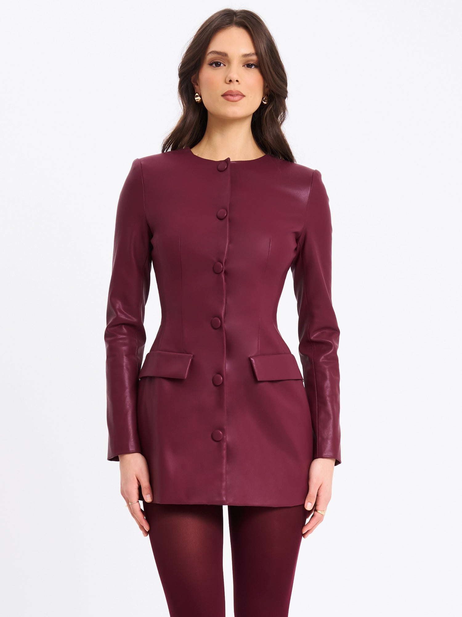 Baila Vegan Leather Blazer Mini Dress | Burgundy