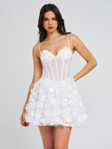 Pamila Mesh Puffy Mini Dress | White Floral