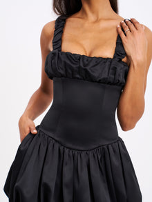 Aubrey Satin Bubble Hem Mini Dress | Black