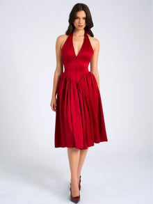Cara Plunging Halter Backless Maxi Dress | Red