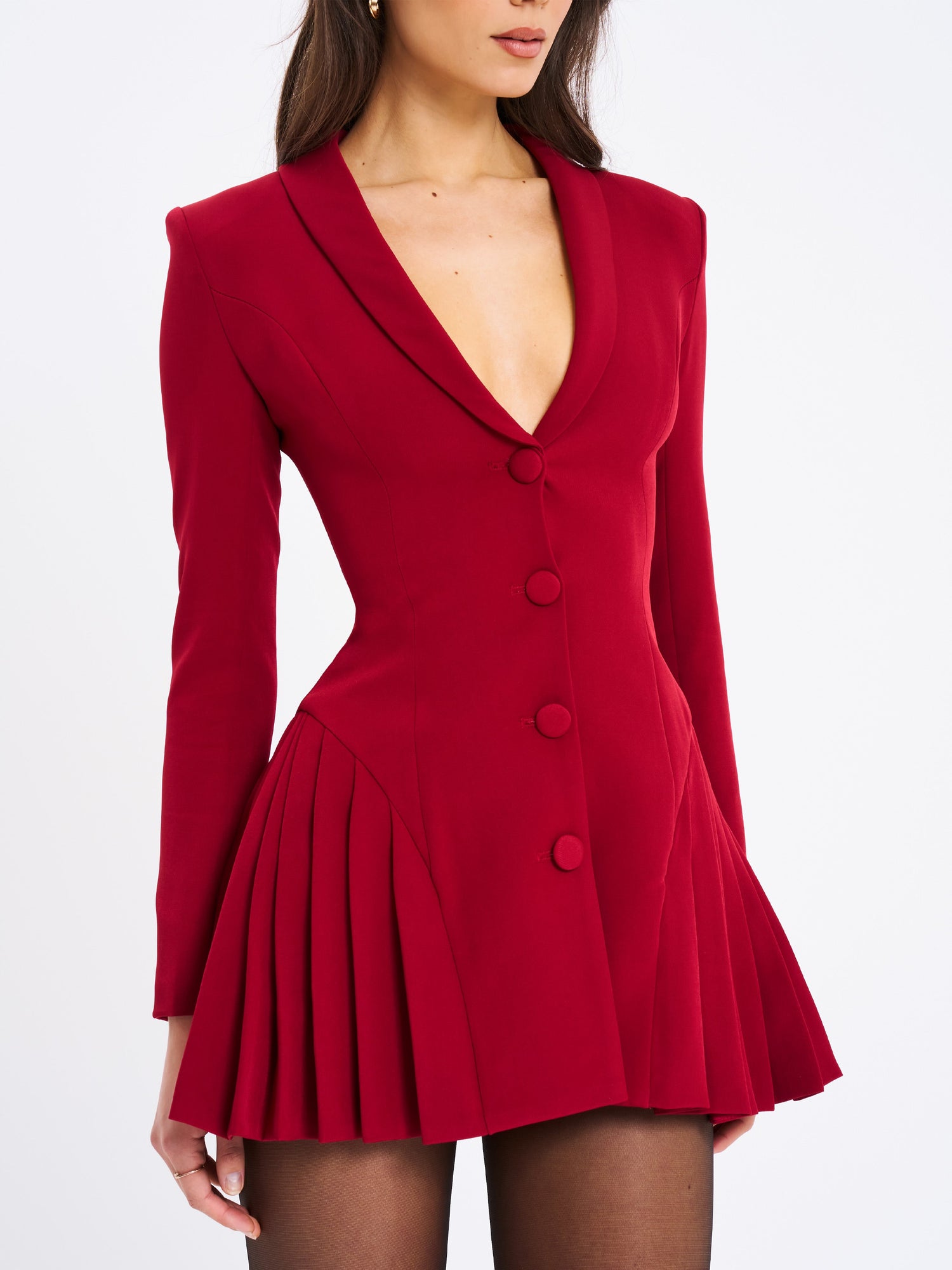 Delia Blazer Dress with Pleated Detail | Burgundy